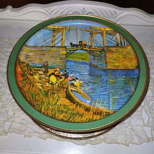 Vintage Vincent Van Gogh Landscape Large Round Tin Box From Sunshine